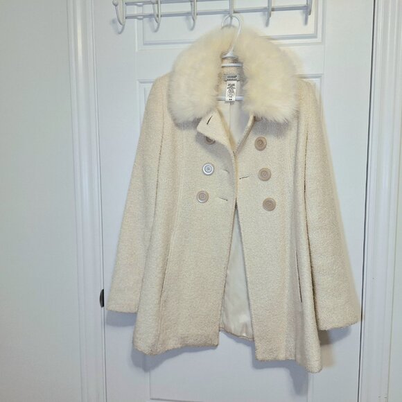 Guess Cream converitble Wool blend Jacket with detachable faux fur collar - Picture 3 of 8
